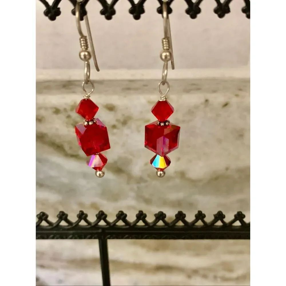 Red Crystal AB Dangle Earrings #valentine #festive #handmade earrings